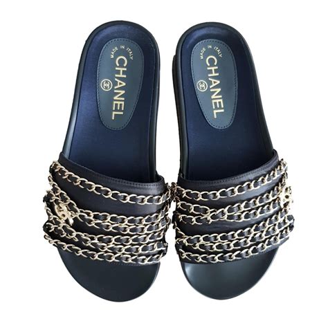 chanel chain slides black|Chanel Sandals On Sale .